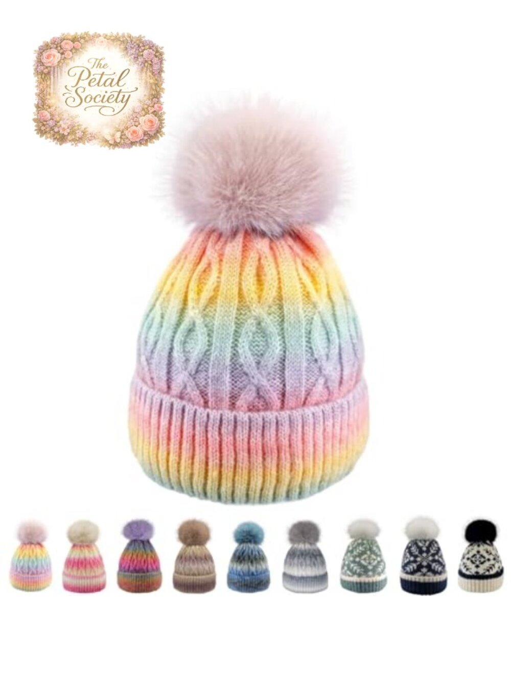 Women's Chunky Knit Beanie Fleece Lined Pom-Pom Winter Hat